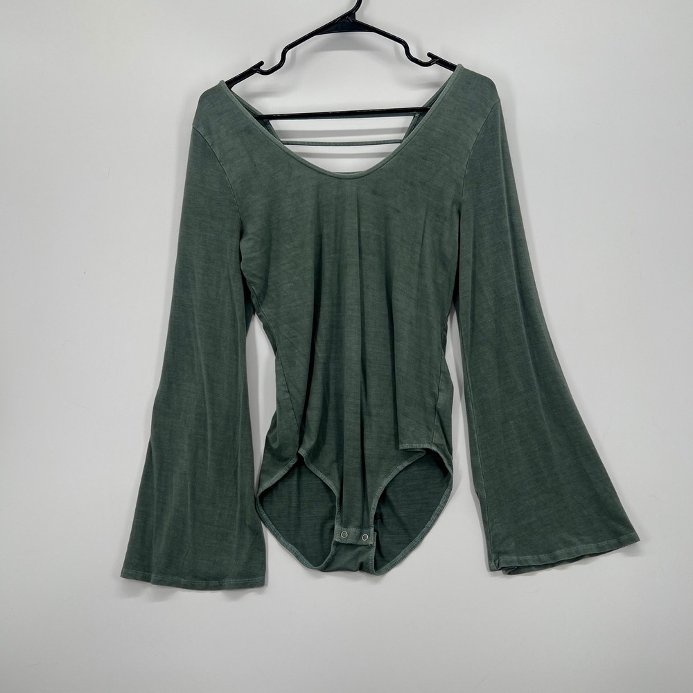 American Eagle Green Strappy Back Bell Sleeve Bodysuit Large